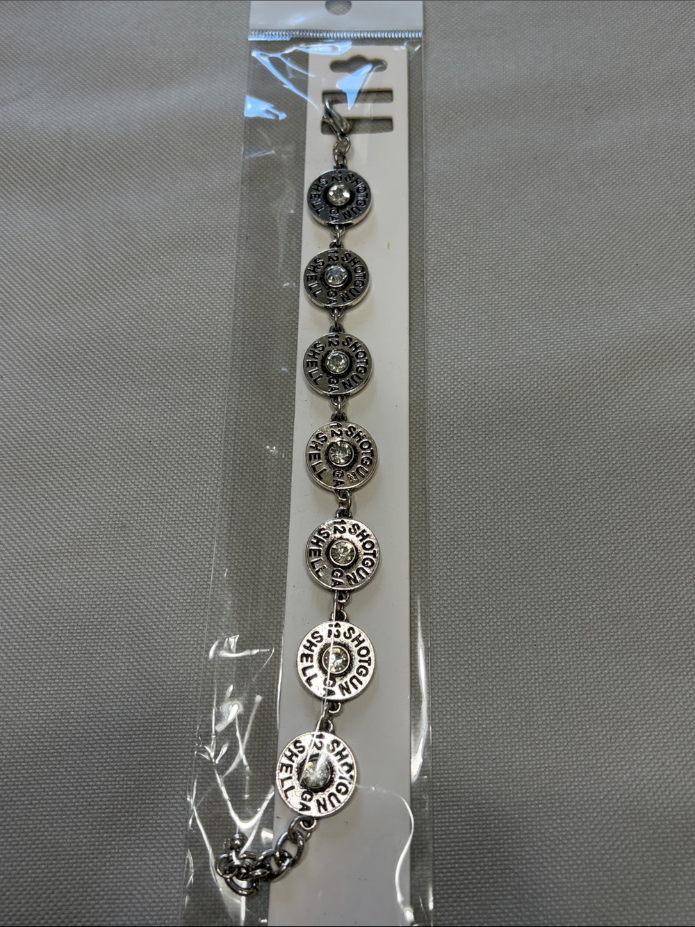 NWT Bullet Shell Rhinestone Chain Link Bracelet Silver - Picture 3 of 4